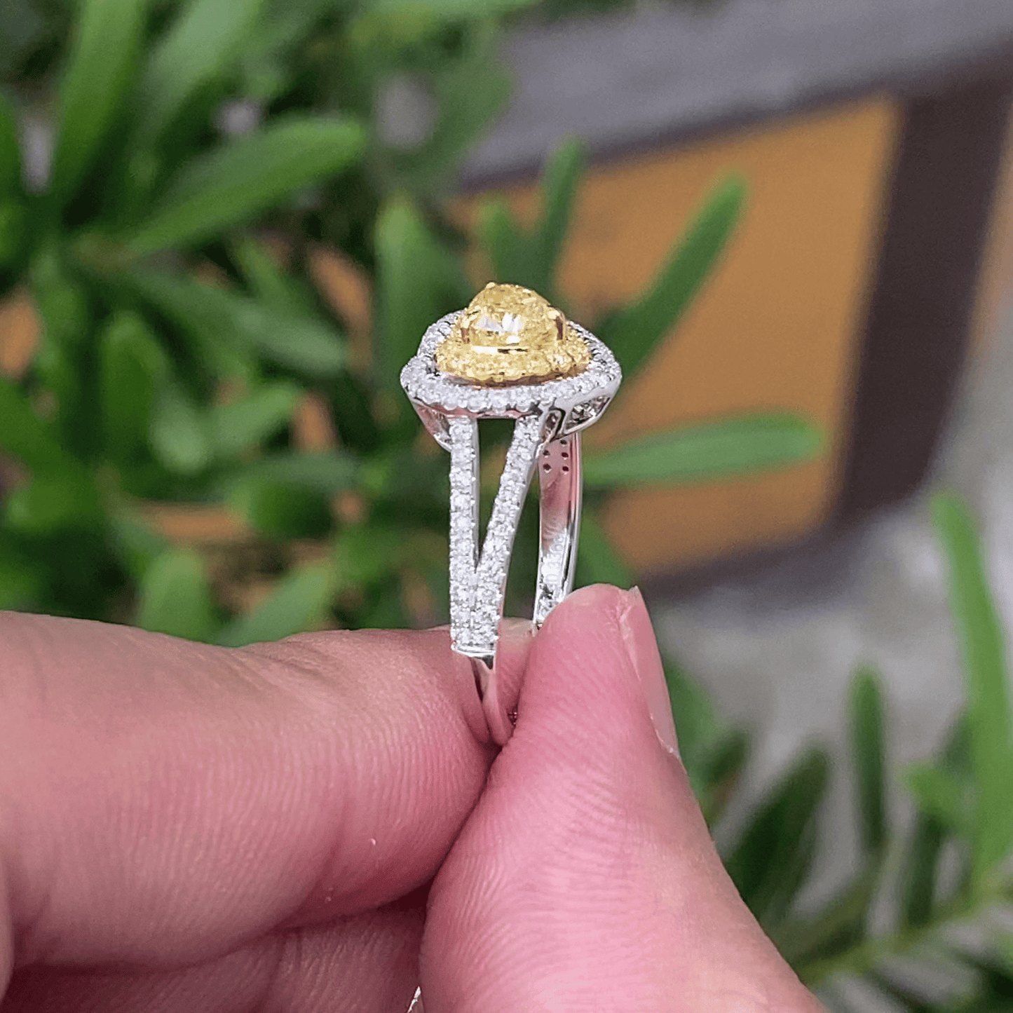 non fading jewelry pure 18k gold jewelry sweet heart natural yellow diamond womens wedding rings