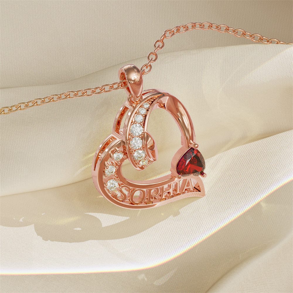 Non Tarnish Gold Plated Heart Necklace Custom Statement Birthstone 3D Necklace