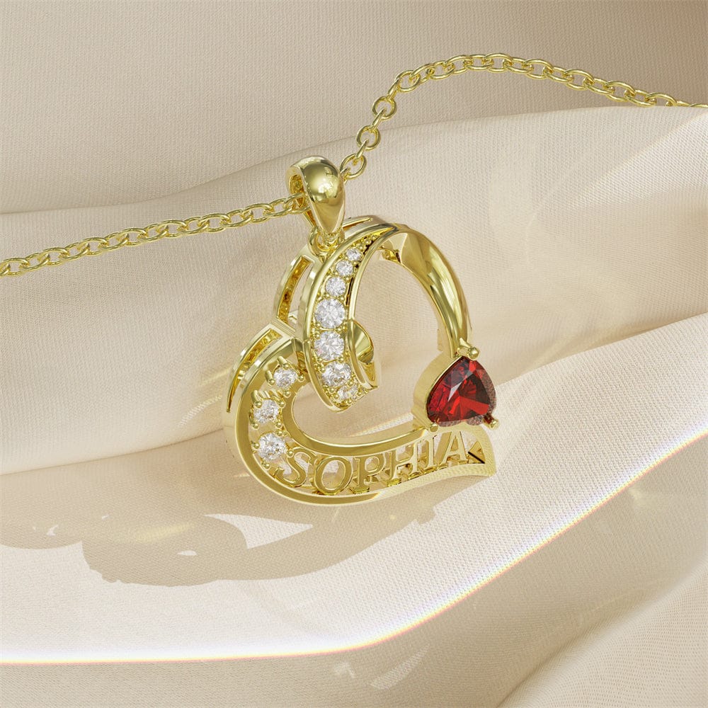 Non Tarnish Gold Plated Heart Necklace Custom Statement Birthstone 3D Necklace