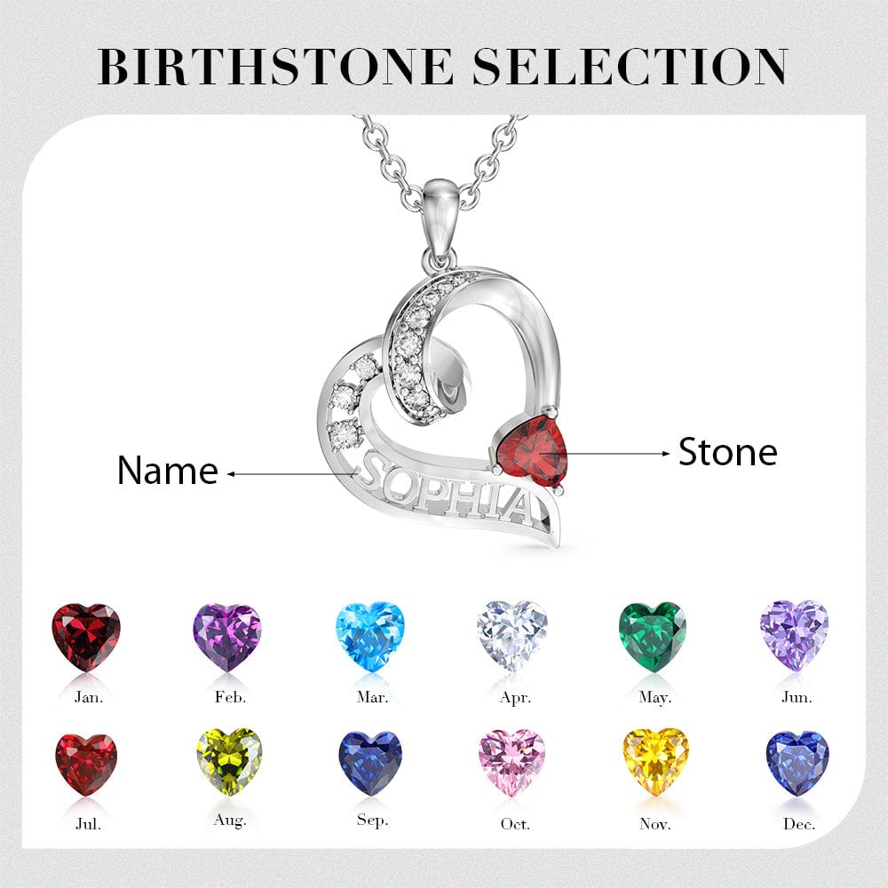 Non Tarnish Gold Plated Heart Necklace Custom Statement Birthstone 3D Necklace