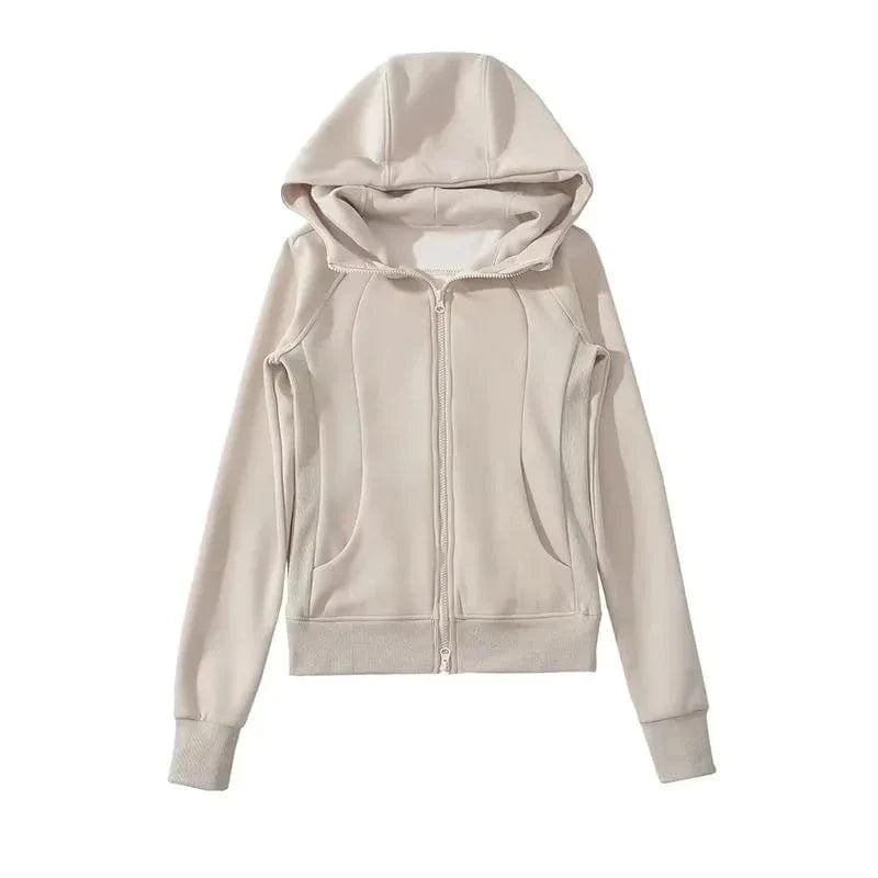 None / L / Beige Customized logo Cotton Fleece Zip hoodies  Blank Long Sleeve Zip up coat Women Hoodie