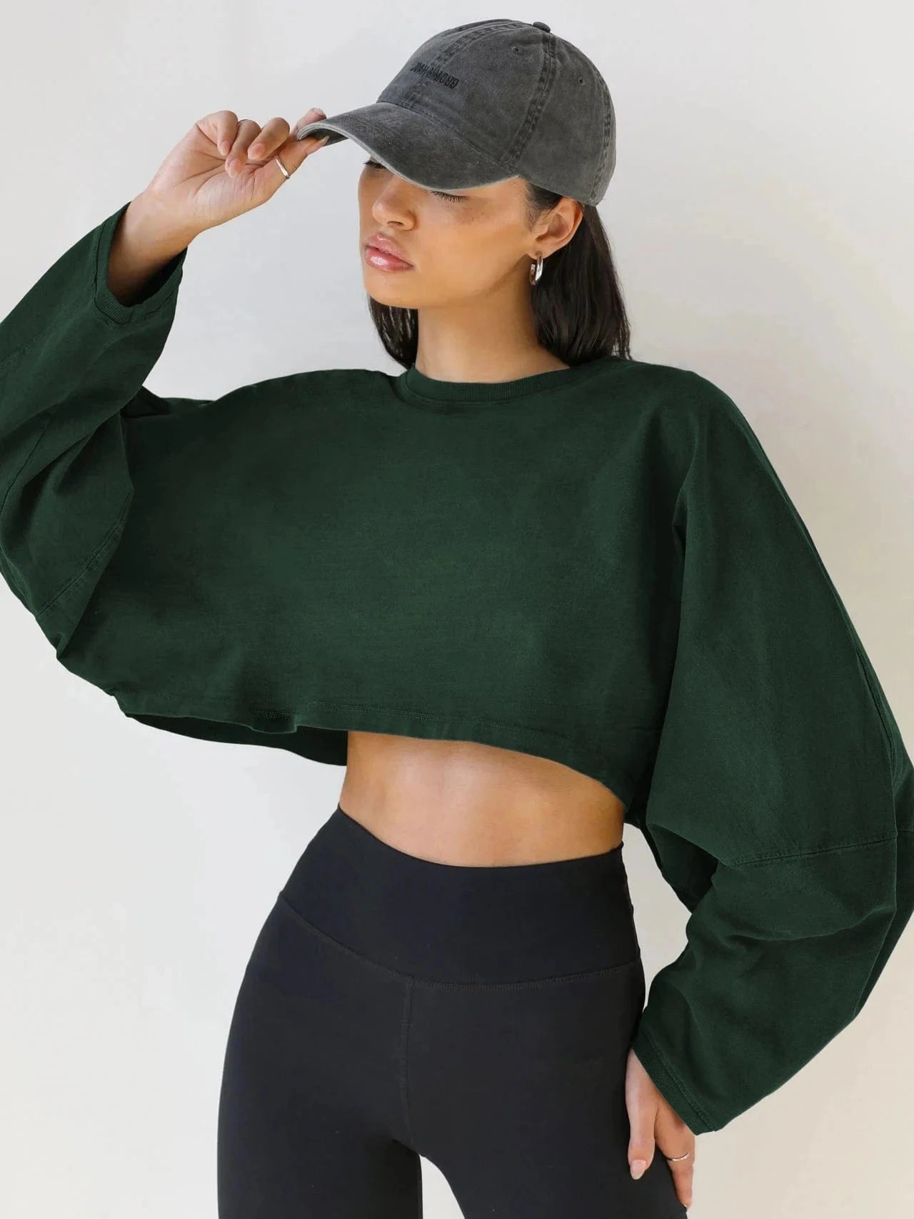 None / L / EWYB132 Wholesale Long Sleeve Crewneck Crop Top TShirt Casual Solid Loose Fit Workout Cropped Pullover Sweatshirts Women