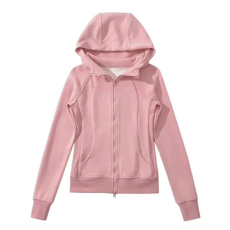 None / L / Pink Customized logo Cotton Fleece Zip hoodies  Blank Long Sleeve Zip up coat Women Hoodie