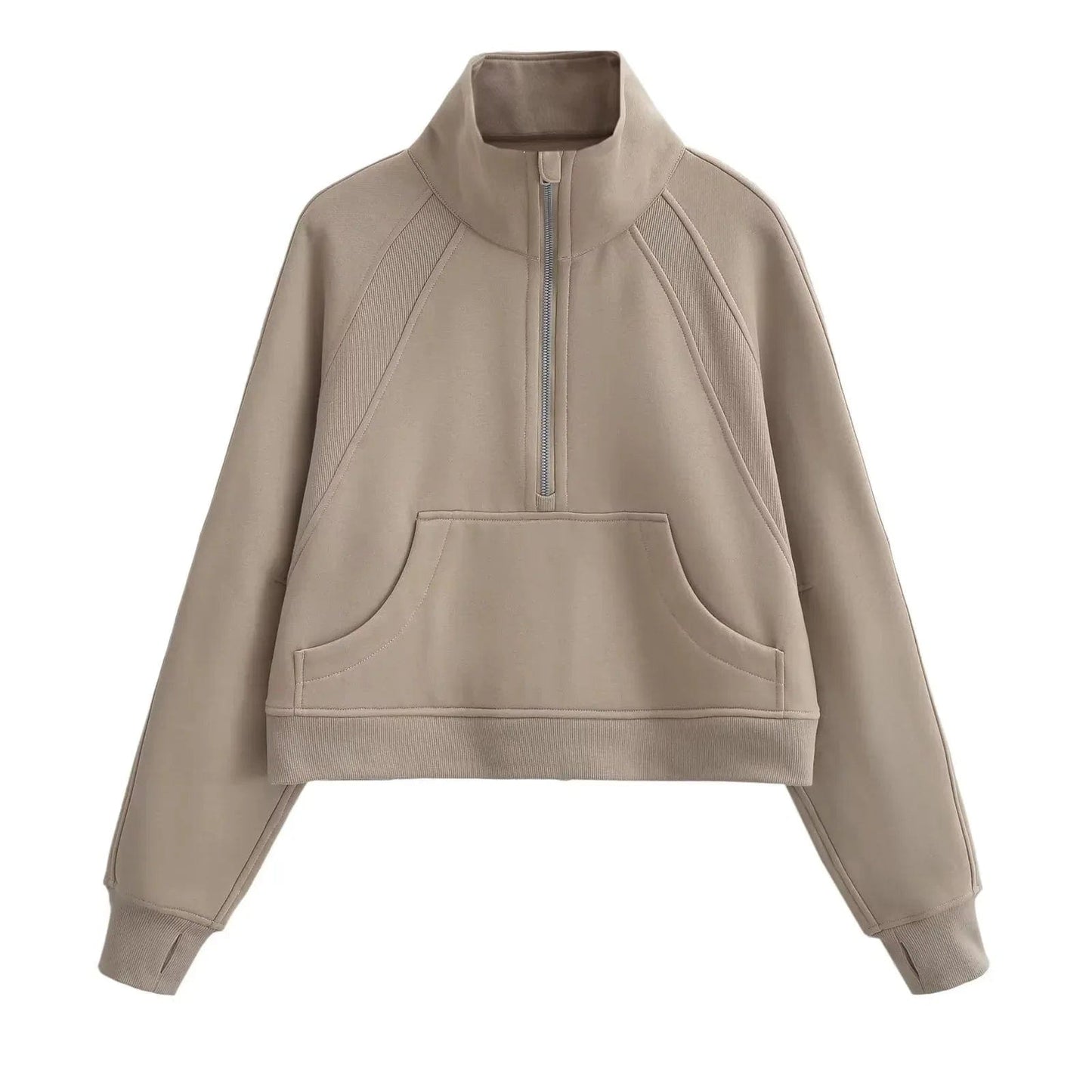 None / M / Khaki Luluxixiyaya Women's Classic Casual 1/2 Zip Sweatshirt Neck Side Zip Pockets  Cotton Fleece Pullover Hoodie women