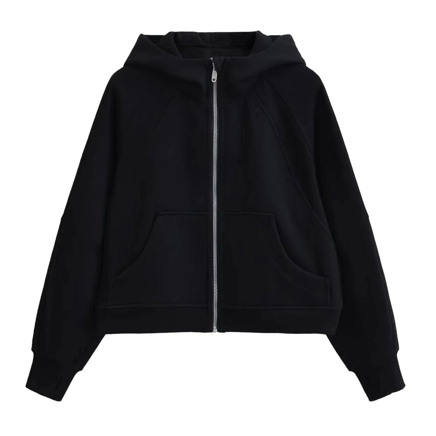 None / S / Black High Quality Women Blank Full Zip Up hoodies Gym winter coat Soft Fleece Lounge Cropped Zip Hoodie