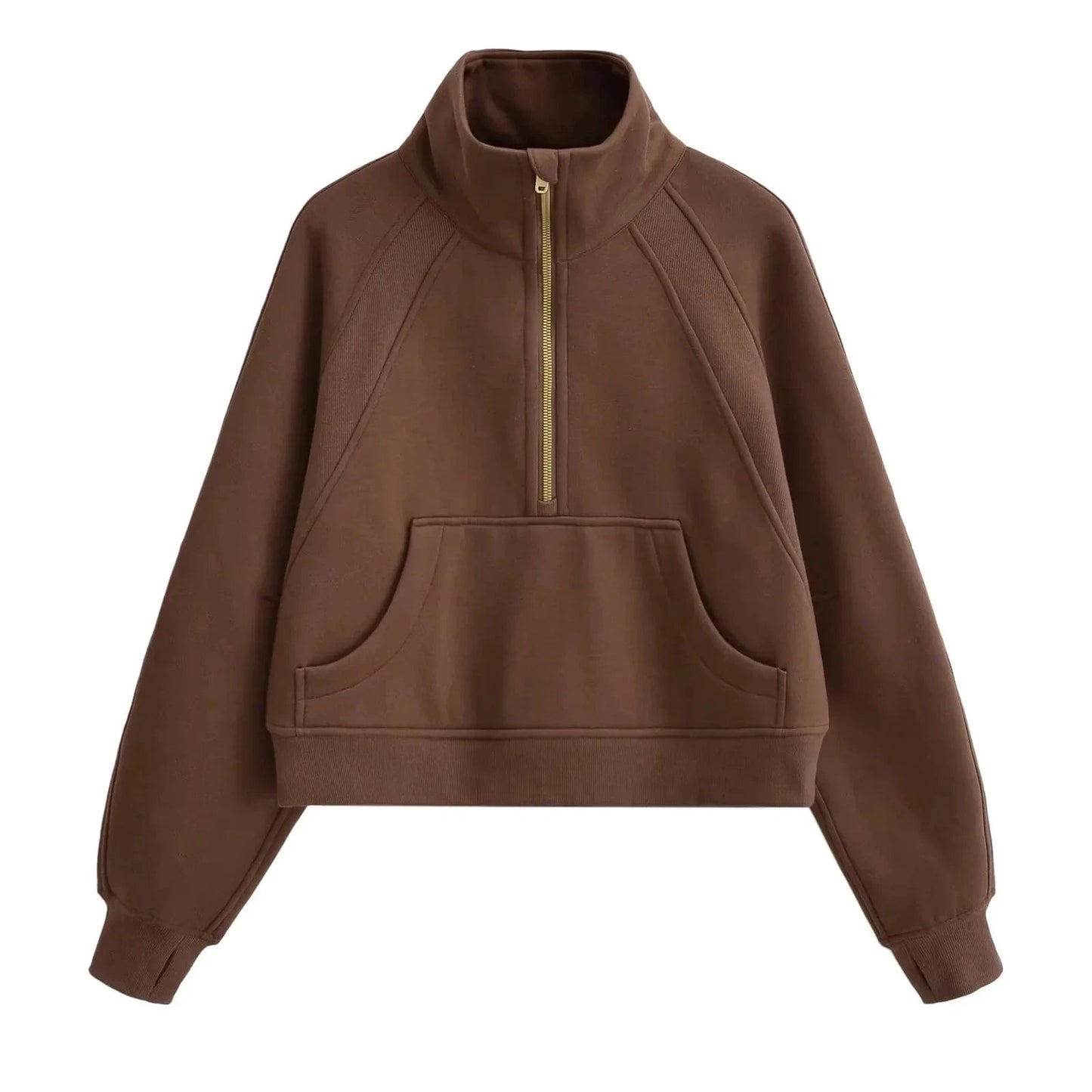 None / S / Brown Luluxixiyaya Women's Classic Casual 1/2 Zip Sweatshirt Neck Side Zip Pockets  Cotton Fleece Pullover Hoodie women