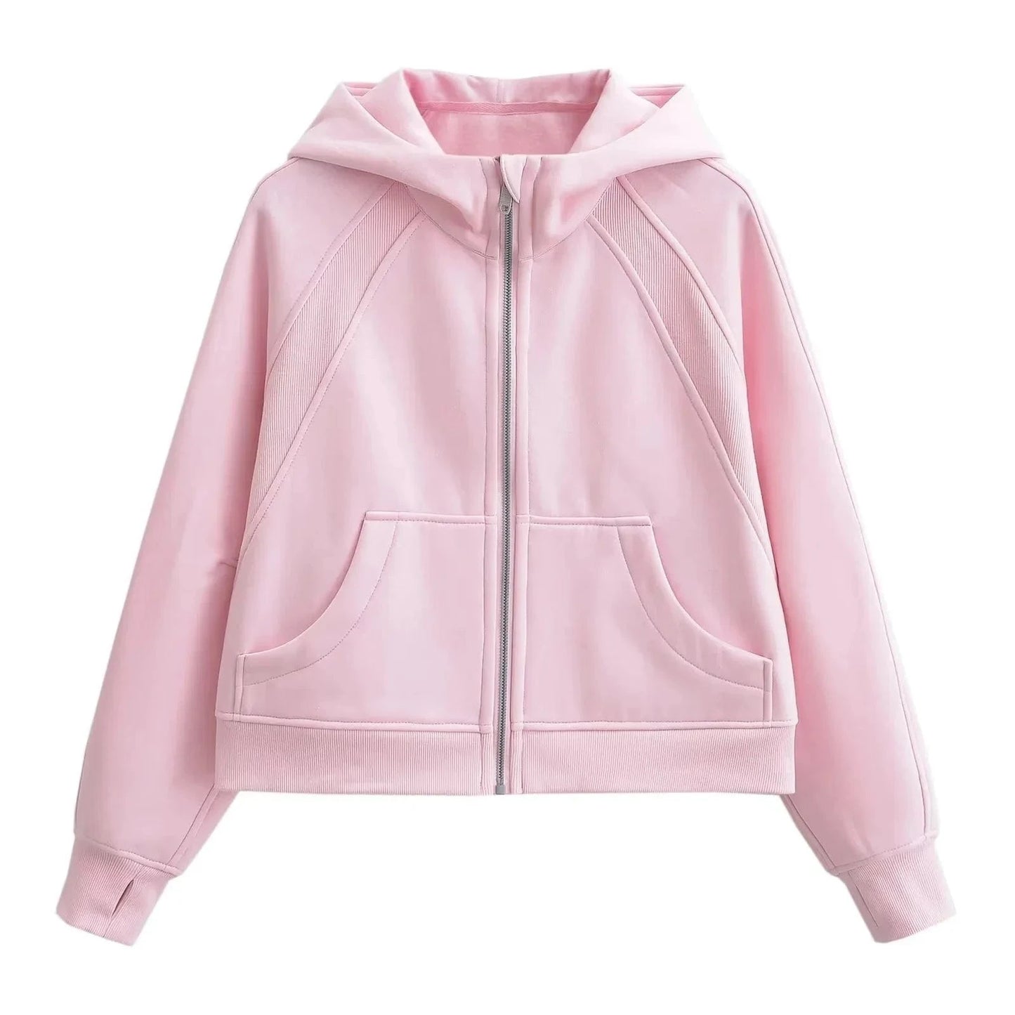 None / S / Pink High Quality Women Blank Full Zip Up hoodies Gym winter coat Soft Fleece Lounge Cropped Zip Hoodie