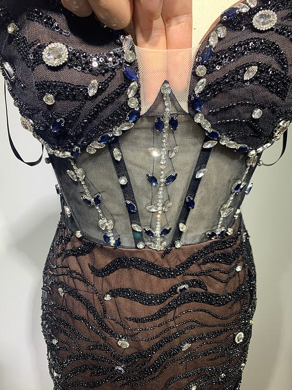 NOVANCE 2023 evening dress sexy tube top sparkling black diamond dress fishbone mini evening gowns for evening party