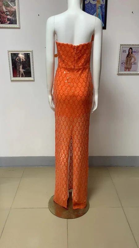 NOVANCE 2023 new arrivals elegant feather unique orange dress women bling sequins long gown robe soiree for evening party