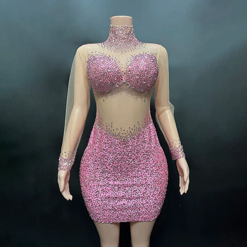 NOVANCE 2023 new arrivals sexy see through bling diamonds cute mini green dress short sparkling party dress for evening club