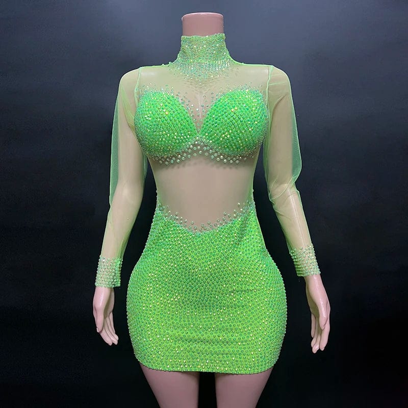 NOVANCE 2023 new arrivals sexy see through bling diamonds cute mini green dress short sparkling party dress for evening club