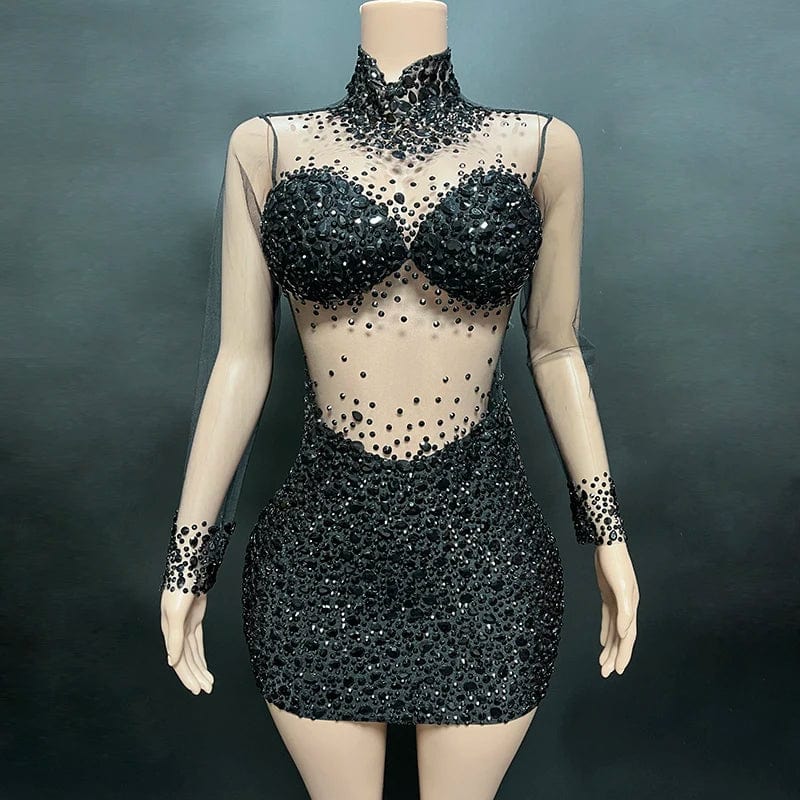 NOVANCE 2023 new arrivals sexy see through bling diamonds cute mini green dress short sparkling party dress for evening club