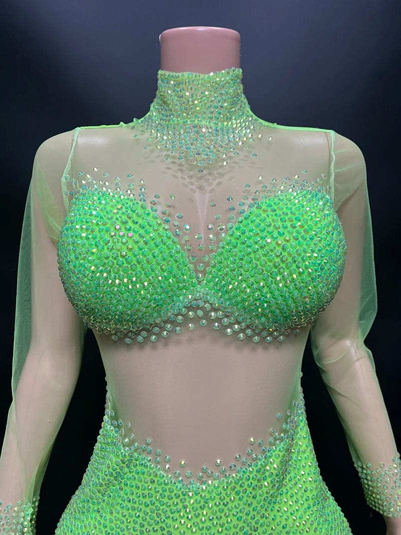 NOVANCE 2023 new arrivals sexy see through bling diamonds cute mini green dress short sparkling party dress for evening club