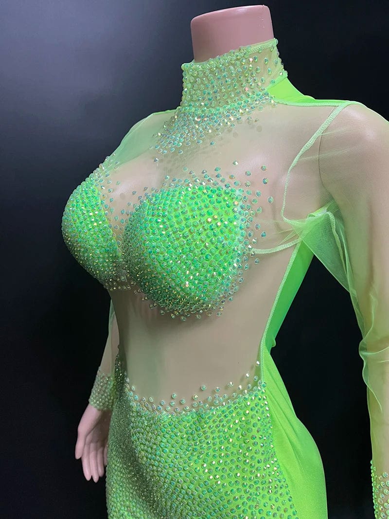 NOVANCE 2023 new arrivals sexy see through bling diamonds cute mini green dress short sparkling party dress for evening club