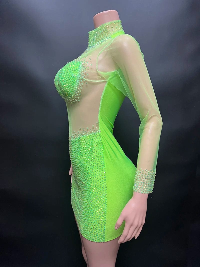 NOVANCE 2023 new arrivals sexy see through bling diamonds cute mini green dress short sparkling party dress for evening club