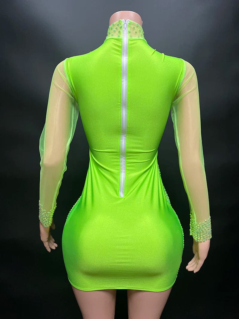 NOVANCE 2023 new arrivals sexy see through bling diamonds cute mini green dress short sparkling party dress for evening club