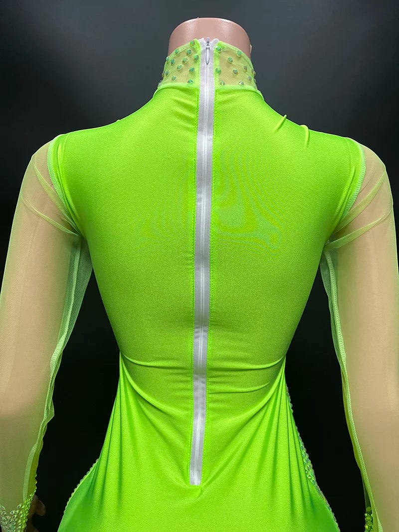 NOVANCE 2023 new arrivals sexy see through bling diamonds cute mini green dress short sparkling party dress for evening club