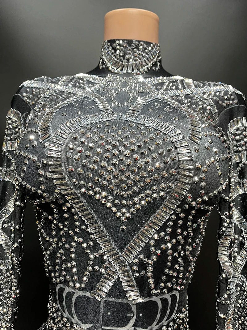 NOVANCE 2023 new product high neck sexy short woman outfits long sleeve black bling diamonds bodysuit for nightclub bar party