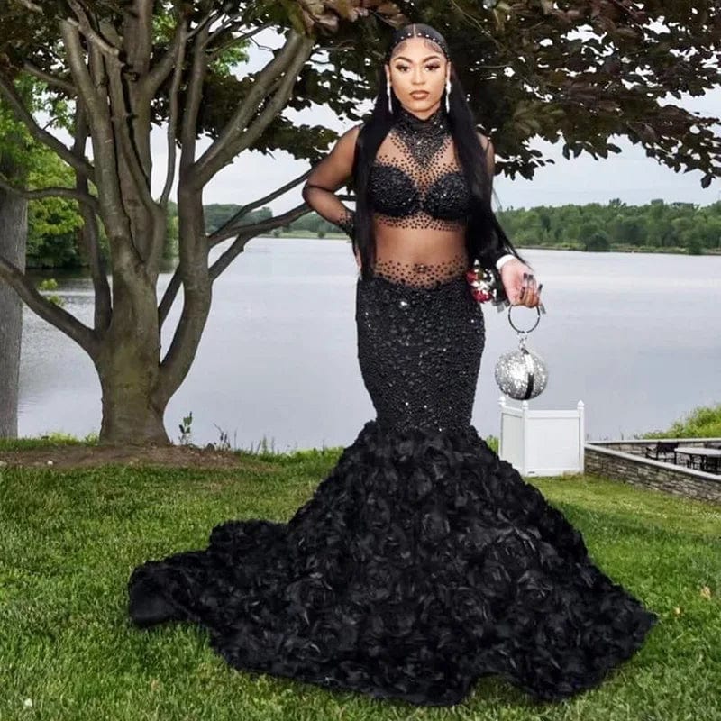 NOVANCE 2023 new product high neck sheer sparkling rhinestones elegant black sexy dress modest wedding dress for wedding party