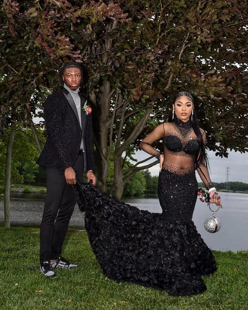 NOVANCE 2023 new product high neck sheer sparkling rhinestones elegant black sexy dress modest wedding dress for wedding party