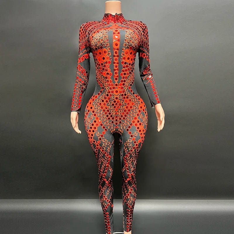 NOVANCE 2023 new product prom women red sequined  long sleeves stage dance wear sexy  vestidos de noche  jumpsuits women