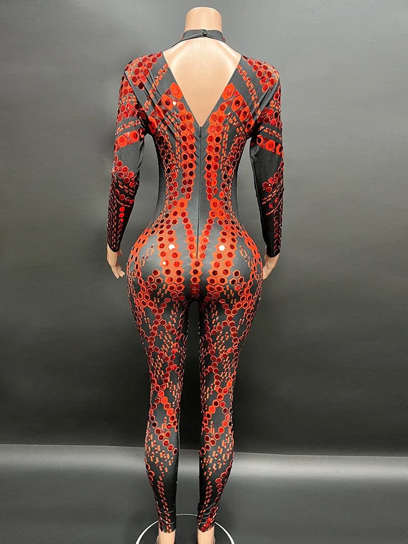 NOVANCE 2023 new product prom women red sequined  long sleeves stage dance wear sexy  vestidos de noche  jumpsuits women