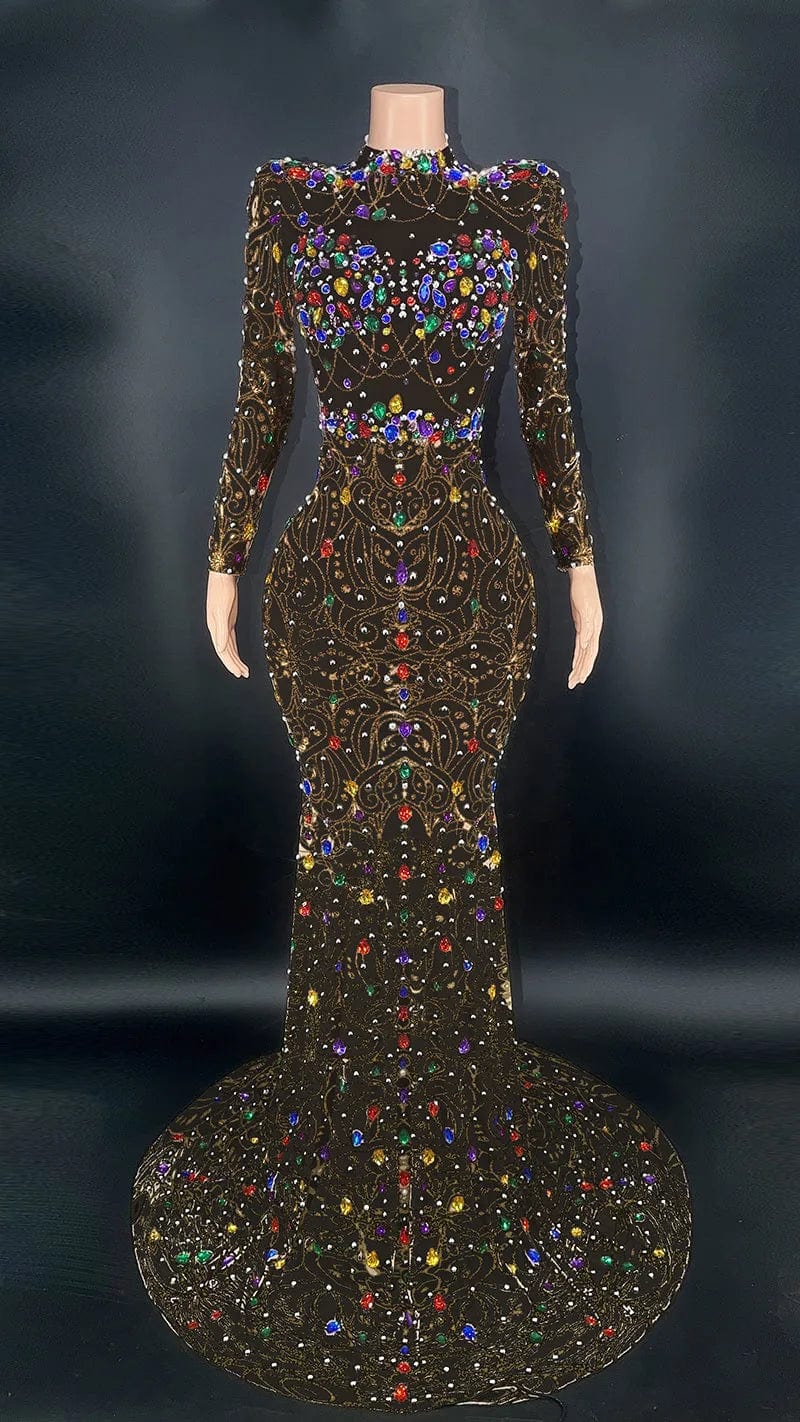 NOVANCE 2024 trending high neck sparkling red fishtail formal evening dress colorful stones sexy woman clothes elegant for night