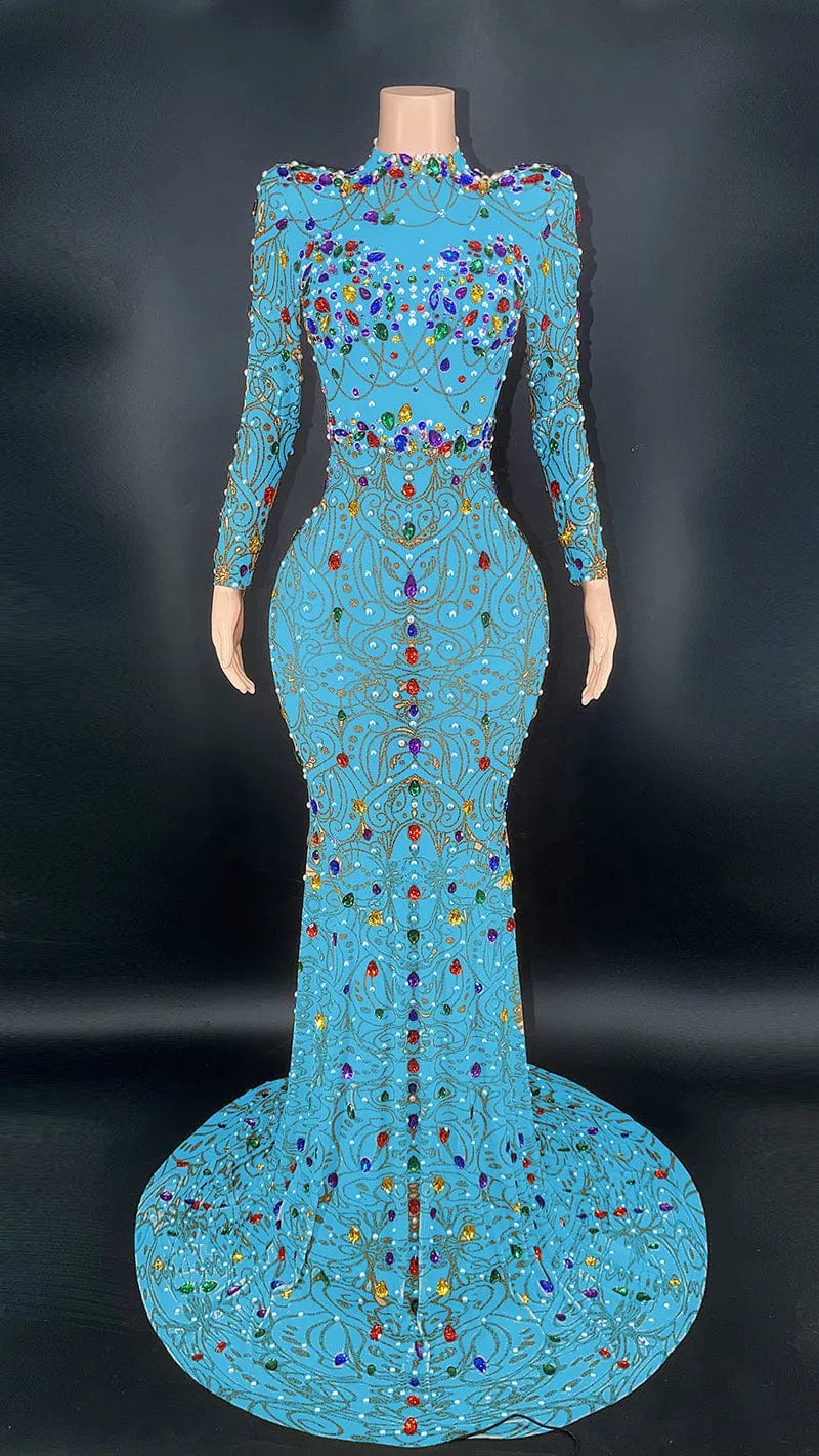 NOVANCE 2024 trending high neck sparkling red fishtail formal evening dress colorful stones sexy woman clothes elegant for night