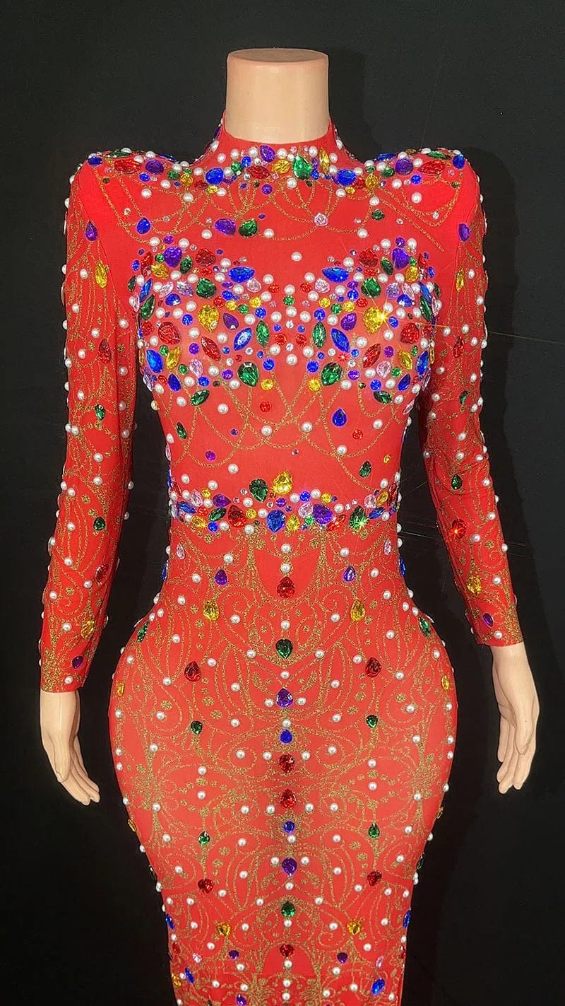 NOVANCE 2024 trending high neck sparkling red fishtail formal evening dress colorful stones sexy woman clothes elegant for night