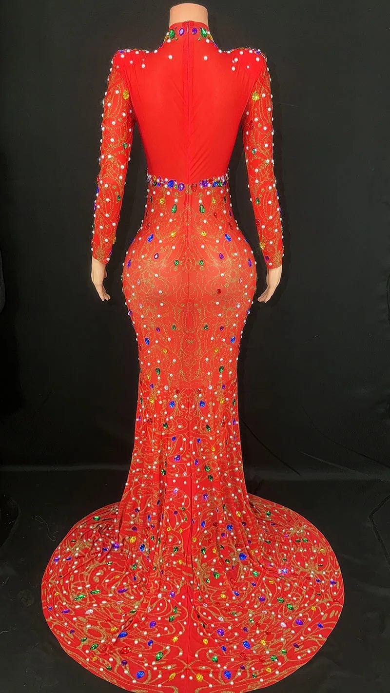 NOVANCE 2024 trending high neck sparkling red fishtail formal evening dress colorful stones sexy woman clothes elegant for night