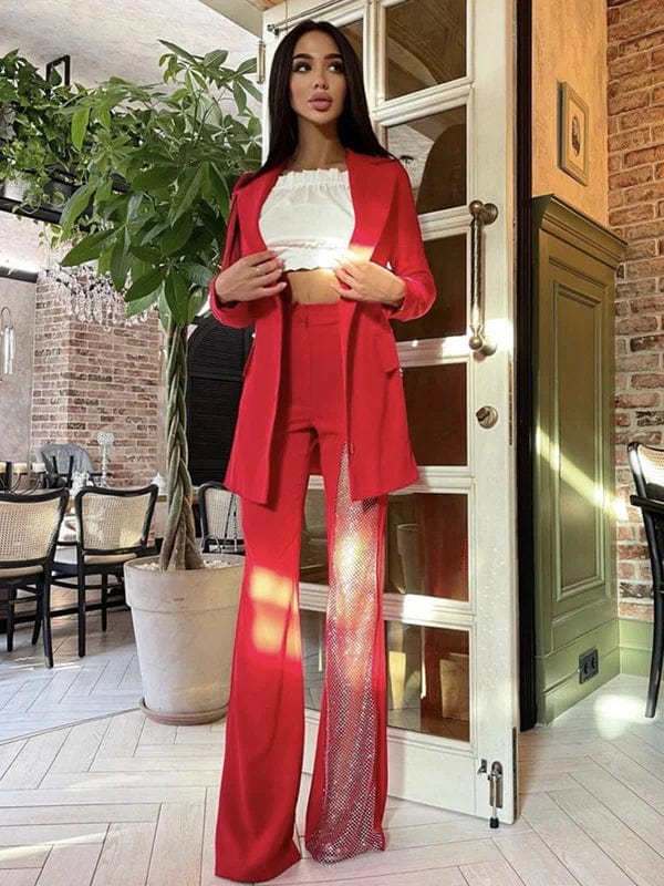 Novance B3168 2023 New Arrivals Floor Length Mesh Beaded Red Pants Plus Size Women'S Pants & Trousers Casual Slim Ladies Pants