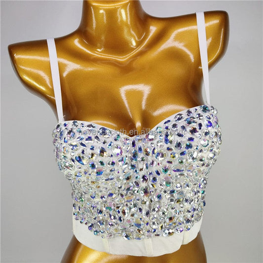 NOVANCE designer clothes Sexy backless lace embroidered diamond wrap chest stage wear AB colorful drill performance top