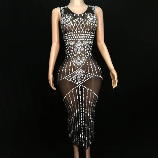 NOVANCE dresses 2023 long sexy black sheer shiny diamonds party gowns maxi elegant dresses women evening party red carpet