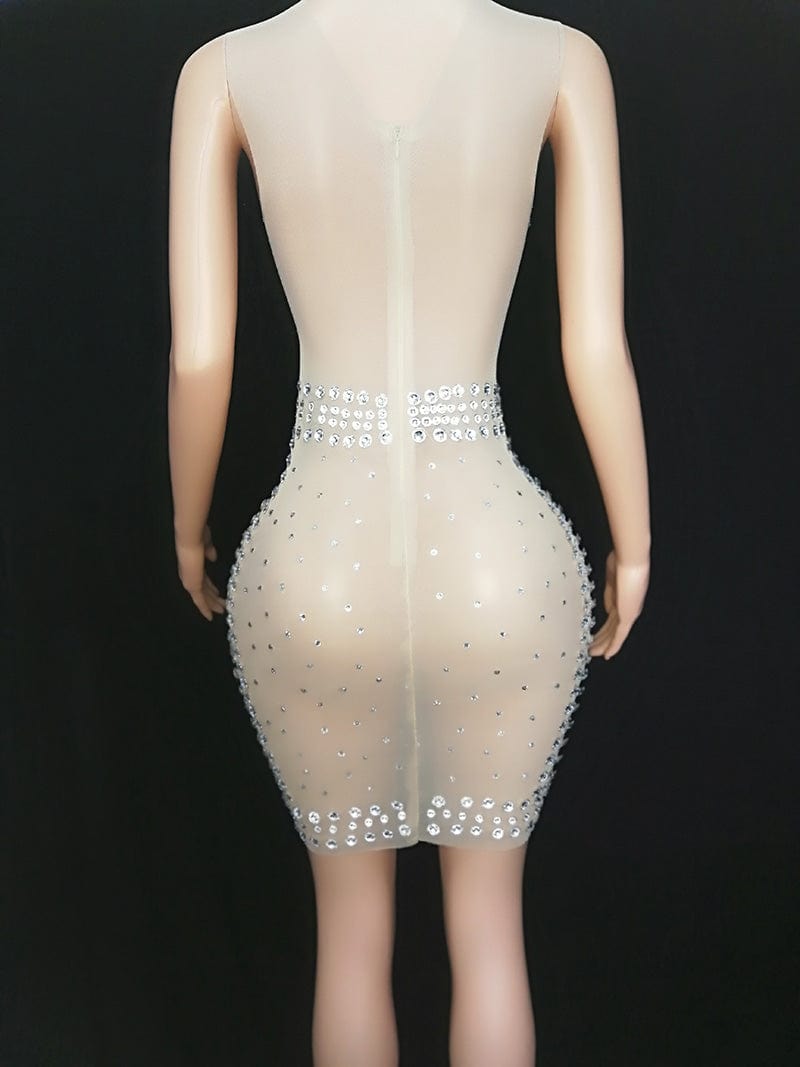 NOVANCE dresses 2023 trending luxury glittering diamonds mini nude stretchy mesh evening gown sexy club dress for evening party