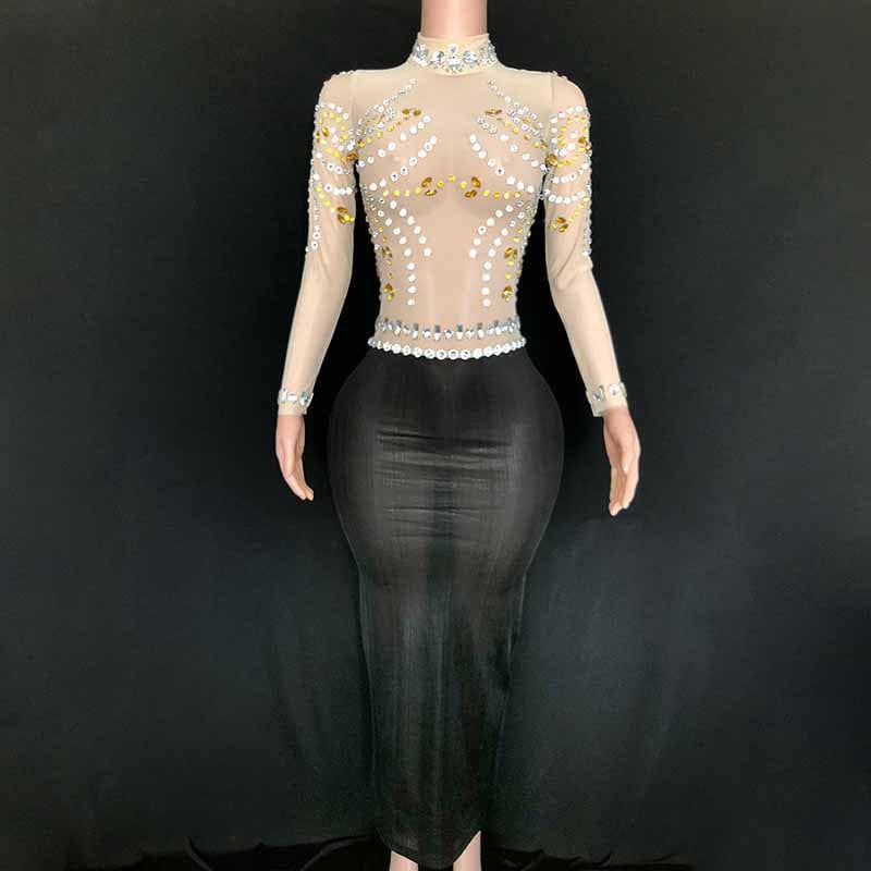 NOVANCE dresses for women 2023 shiny golden sexy sheer evening gown sexy transparent night gown for evening party