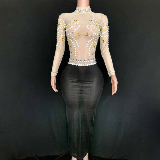 NOVANCE dresses for women 2023 shiny golden sexy sheer evening gown sexy transparent night gown for evening party