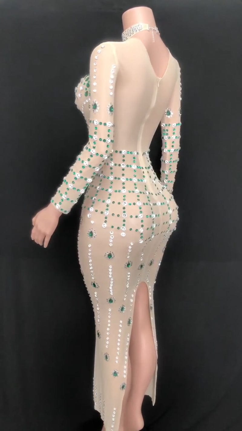 NOVANCE dropshipping products 2023 shiny green diamonds silver sequin dress robe de soiree chic for evening party prom ball room
