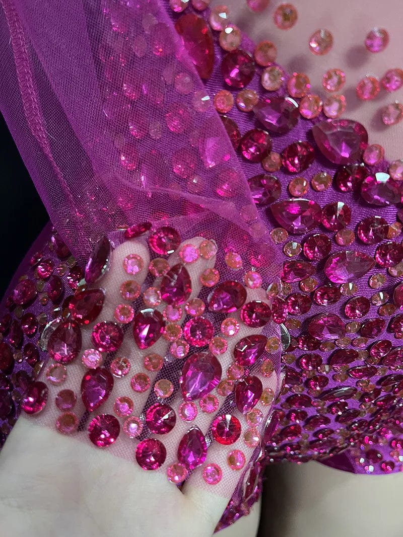 NOVANCE eco friendly products 2023 rose red high neck sparkling diamonds one piece jumpsuit romper for club bar party stage