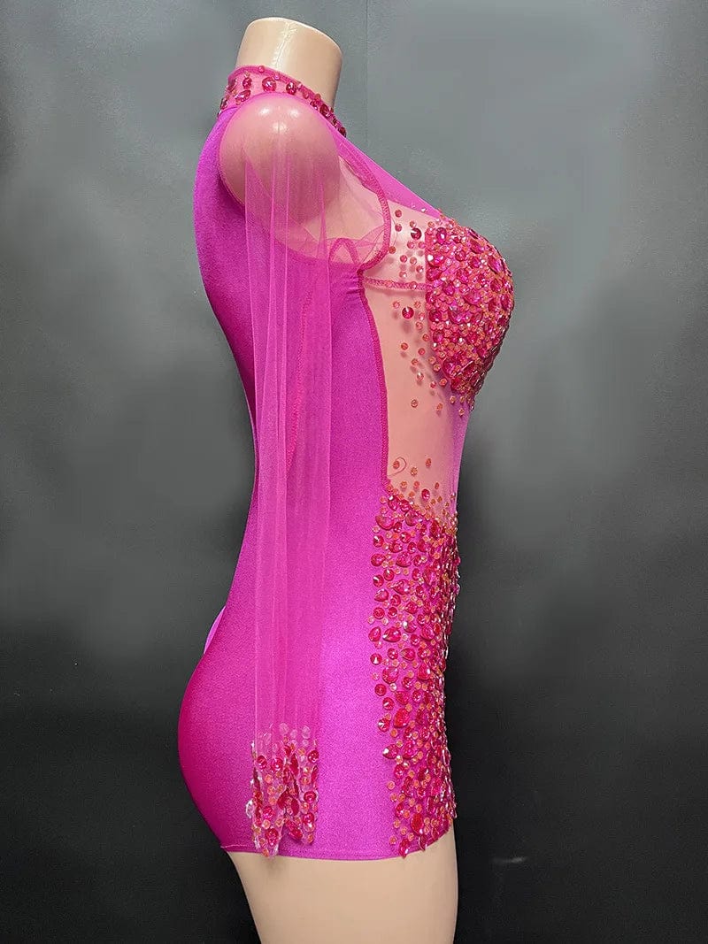 NOVANCE eco friendly products 2023 rose red high neck sparkling diamonds one piece jumpsuit romper for club bar party stage