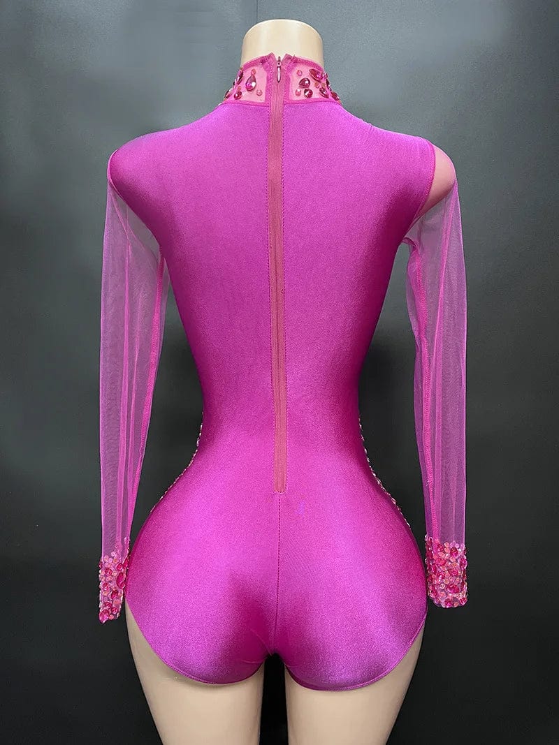 NOVANCE eco friendly products 2023 rose red high neck sparkling diamonds one piece jumpsuit romper for club bar party stage