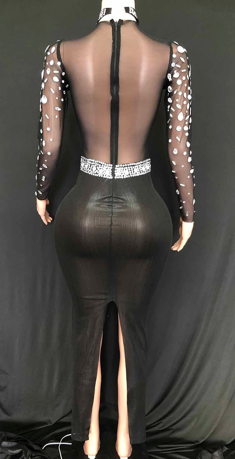 NOVANCE elegant women dresses 2023 glittering diamonds high neck shiny black sheer gowns evening dresses sexy night gown