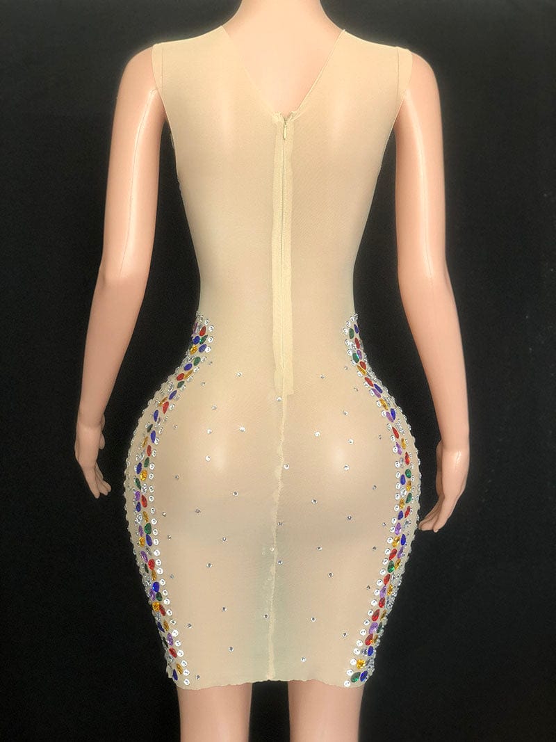 NOVANCE evening dress 2023 colorful diamonds sexy transparent sleeveless short sparkling dress hot mini evening gown for club