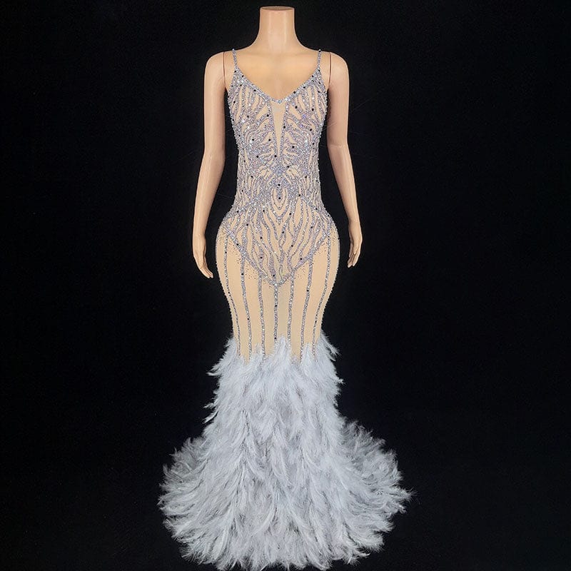 NOVANCE evening dresses 2023 ball gown shiny diamonds gray feather dress with feathers vestidos elegantes para mujer for evening