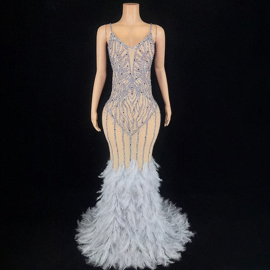 NOVANCE evening dresses 2023 ball gown shiny diamonds gray feather dress with feathers vestidos elegantes para mujer for evening