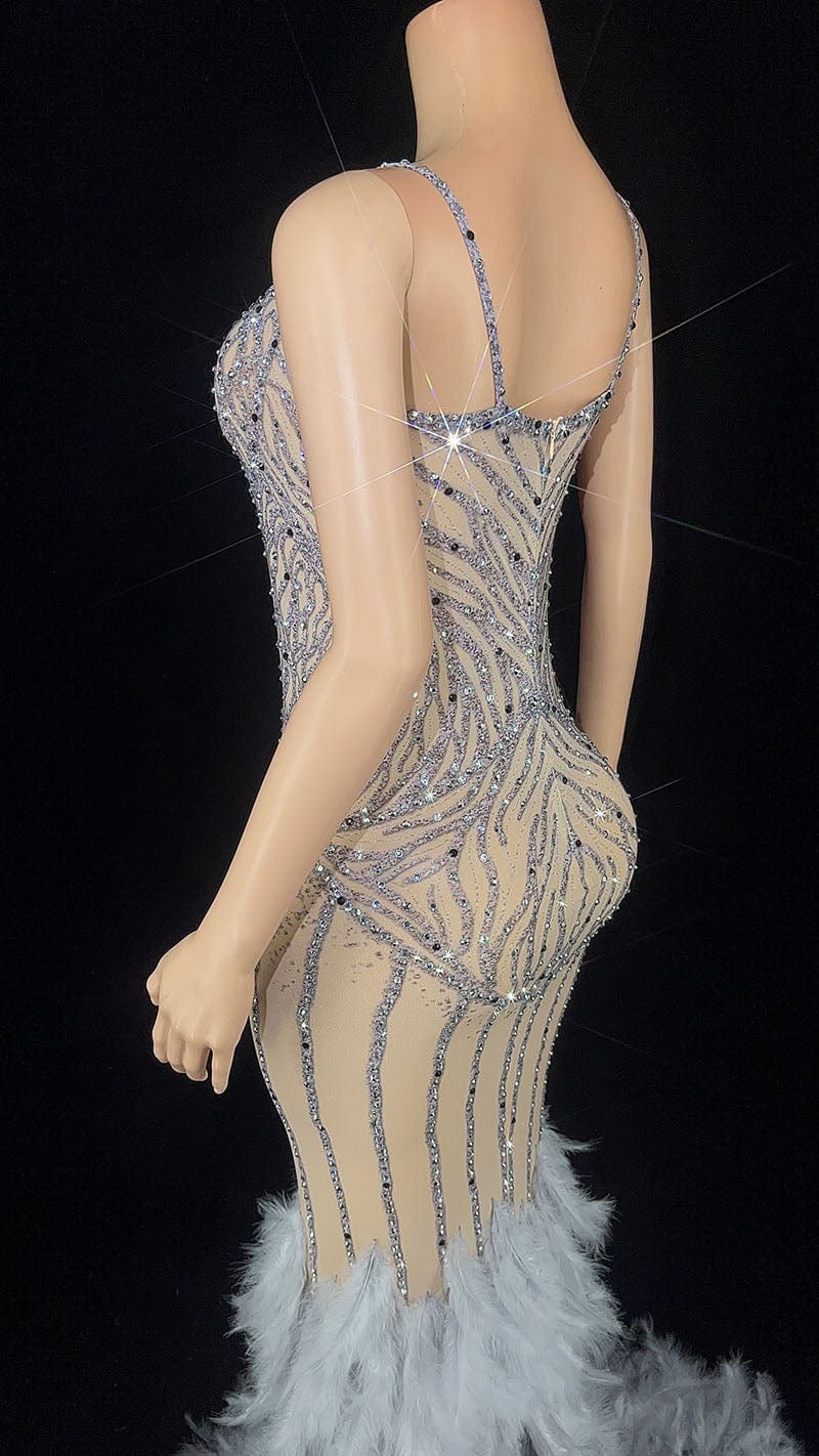 NOVANCE evening dresses 2023 ball gown shiny diamonds gray feather dress with feathers vestidos elegantes para mujer for evening