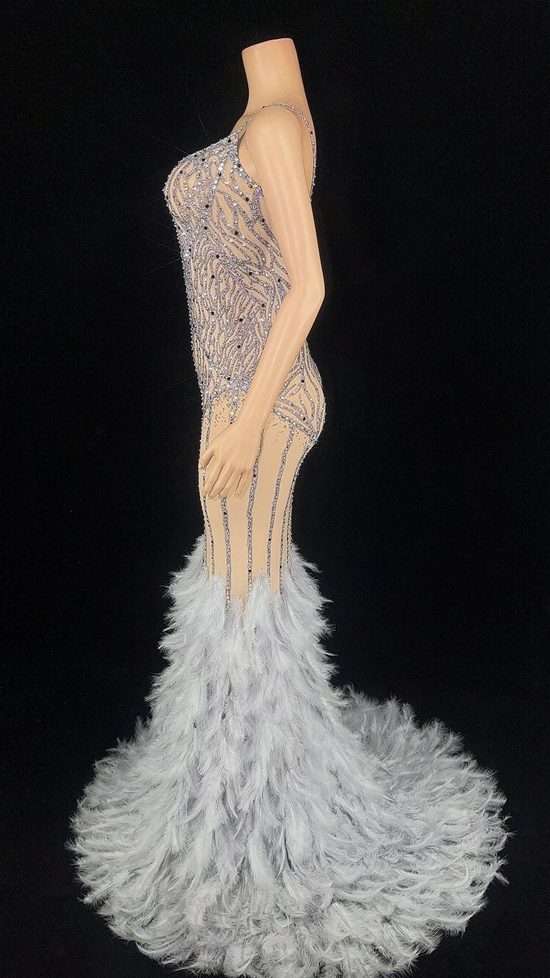 NOVANCE evening dresses 2023 ball gown shiny diamonds gray feather dress with feathers vestidos elegantes para mujer for evening