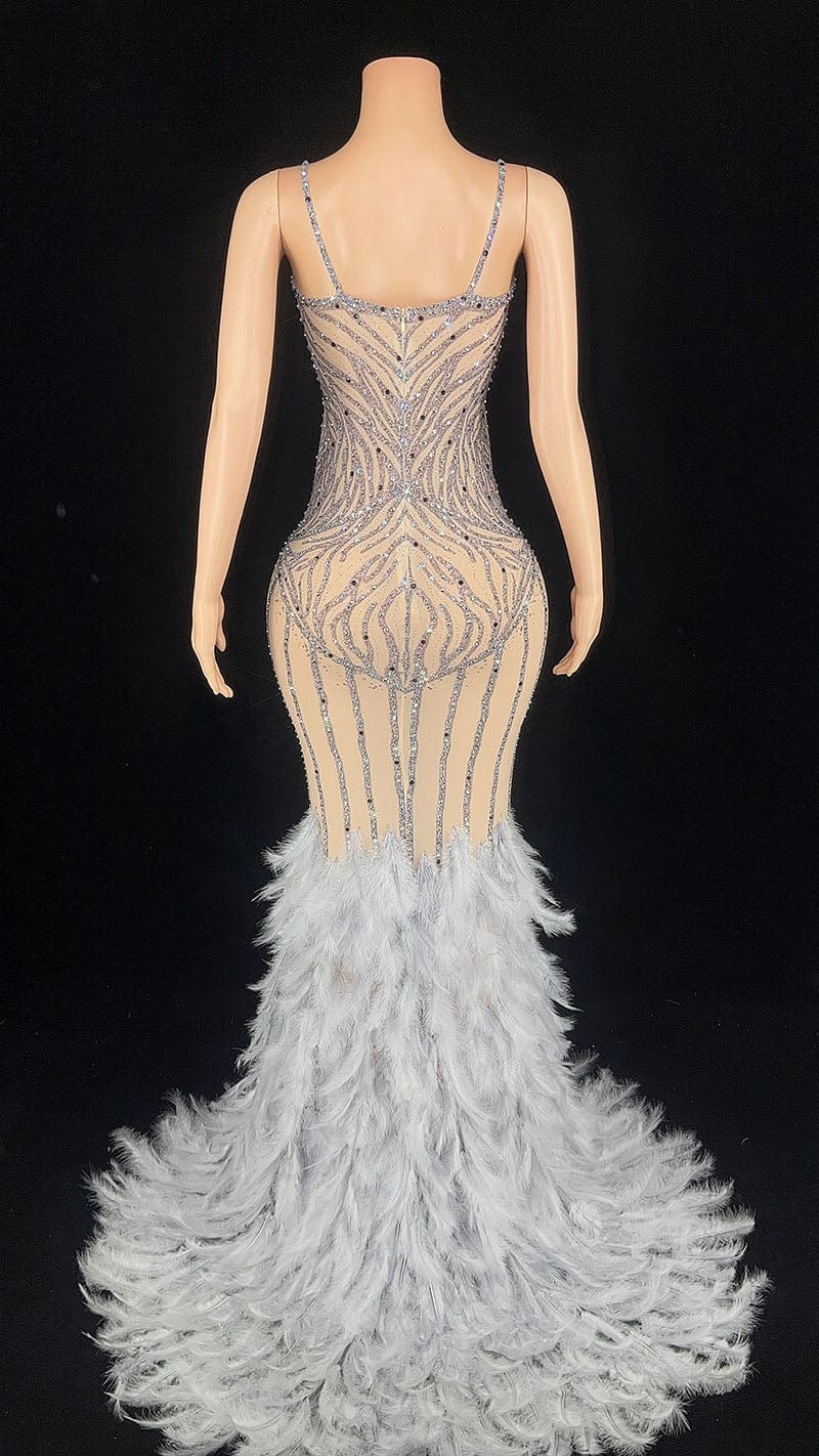 NOVANCE evening dresses 2023 ball gown shiny diamonds gray feather dress with feathers vestidos elegantes para mujer for evening