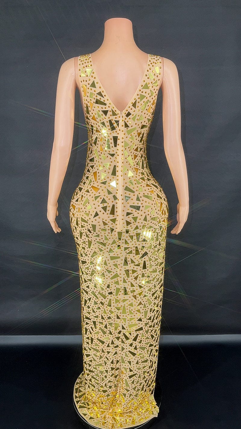 Novance Evening Dresses Gold Rhinestone Sequin Dresses Bodycon Women Lady Elegant Party Ball Gowns Sexy Dresses