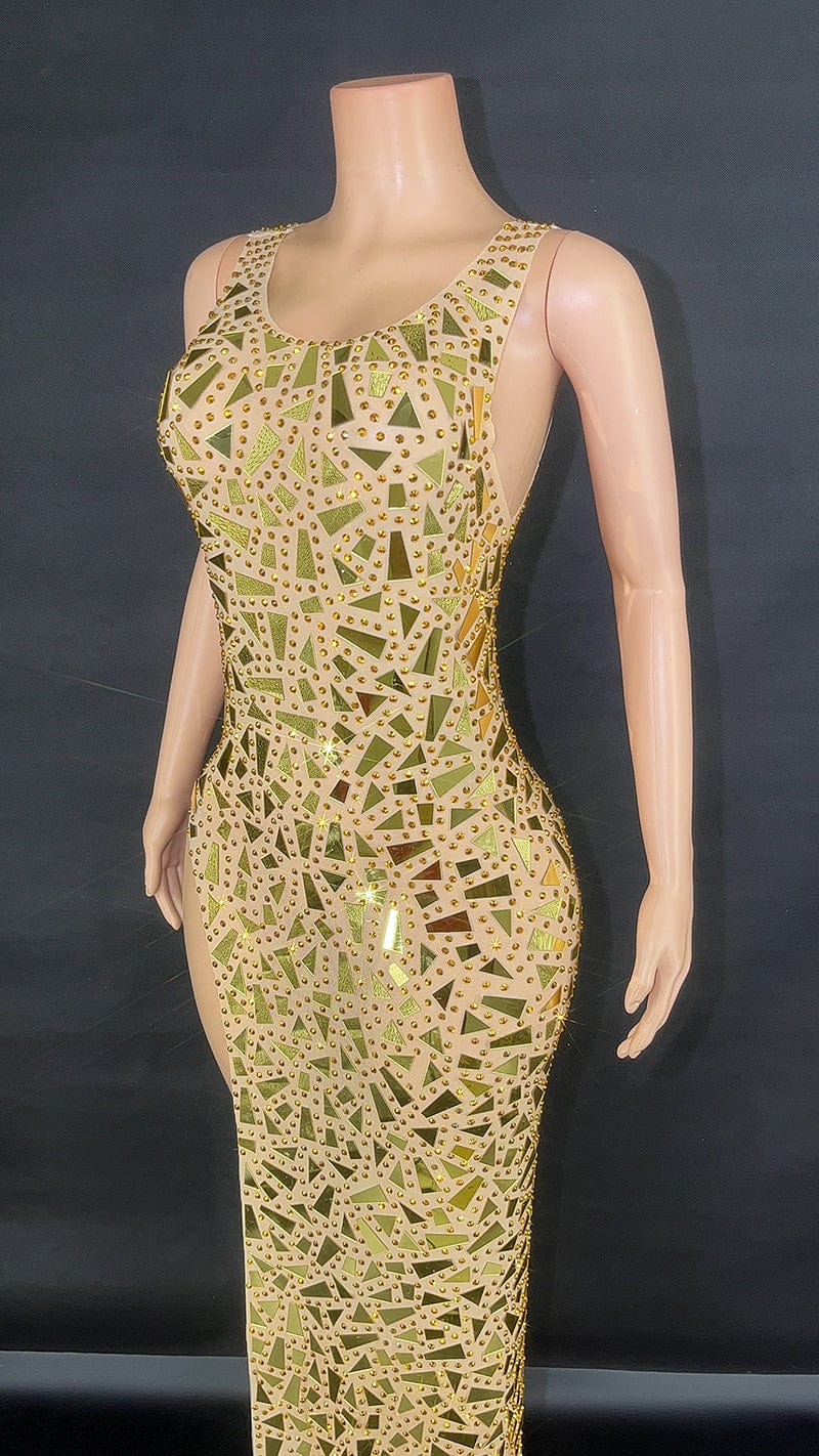 Novance Evening Dresses Gold Rhinestone Sequin Dresses Bodycon Women Lady Elegant Party Ball Gowns Sexy Dresses