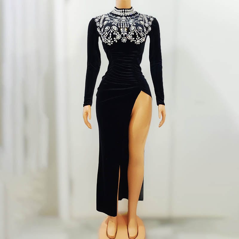 NOVANCE gadget 2023 new arrival elegent diamonds black evening gown high split evening gown dress elegant for evening party